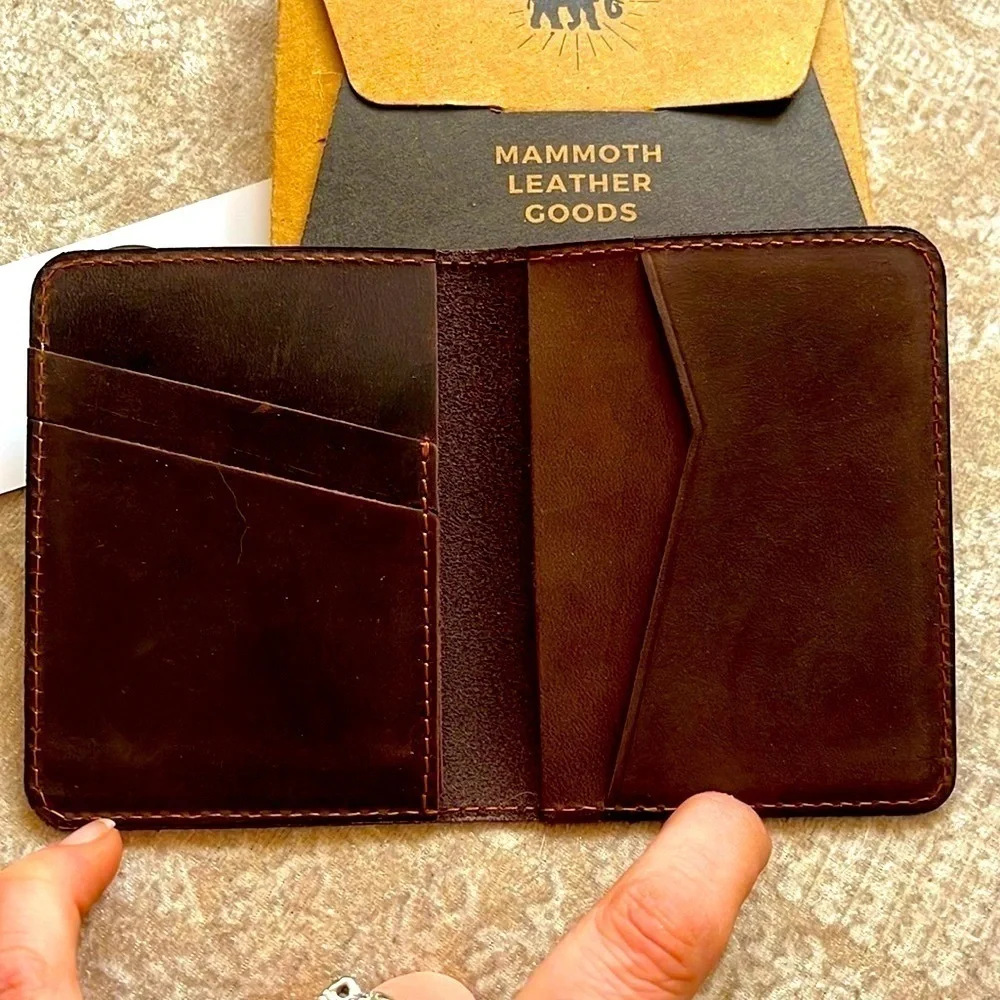 Brand New Genuine Leather Brown Slim Bifold Wallet Card Holder Handmade